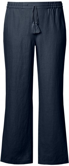 Ulla Popken Drawstring Elastic Waist Mary Fit Linen Pants Navy - Jeans & Bukser i Store Størrelser – Plus Size - 