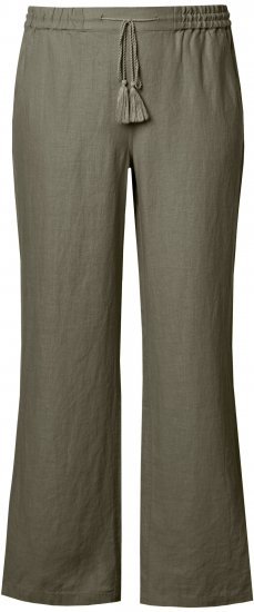 Ulla Popken Drawstring Elastic Waist Mary Fit Linen Pants Loden Green - Jeans & Bukser i Store Størrelser – Plus Size - Jeans og bukser, EU 42-70