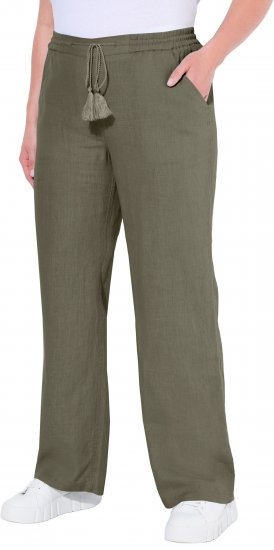 Ulla Popken Drawstring Elastic Waist Mary Fit Linen Pants Loden Green - Jeans & Bukser i Store Størrelser – Plus Size - Jeans og bukser, EU 42-70