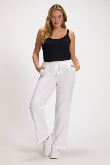 Ulla Popken Drawstring Elastic Waist Mary Fit Linen Pants Snow White - Jeans & Bukser i Store Størrelser – Plus Size - Jeans og bukser, EU 42-70