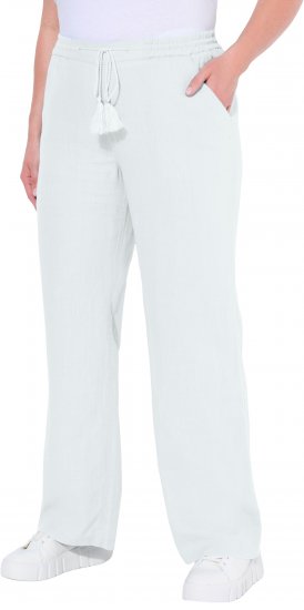 Ulla Popken Drawstring Elastic Waist Mary Fit Linen Pants Snow White - Jeans & Bukser i Store Størrelser – Plus Size - Jeans og bukser, EU 42-70