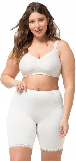 Ulla Popken Lace Hem Stretch Viscose Knit Bicycle Length Lounge Shorts White - Jeans & Bukser i Store Størrelser – Plus Size - Jeans og bukser, EU 42-70