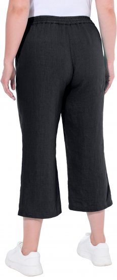 Ulla Popken Cool Linen Elastic Waist Capri Pants Black - Jeans & Bukser i Store Størrelser – Plus Size - 
