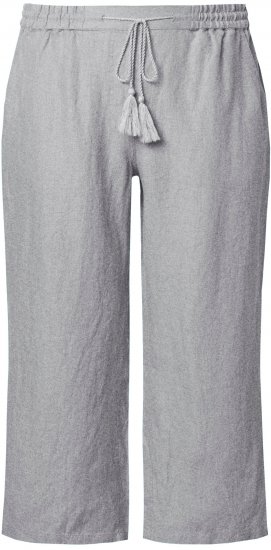Ulla Popken Cool Linen Elastic Waist Capri Pants Light Grey Melange - Jeans & Bukser i Store Størrelser – Plus Size - Jeans og bukser, EU 42-70