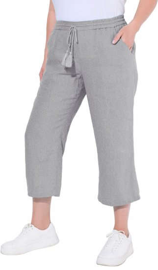 Ulla Popken Cool Linen Elastic Waist Capri Pants Light Grey Melange - Jeans & Bukser i Store Størrelser – Plus Size - Jeans og bukser, EU 42-70