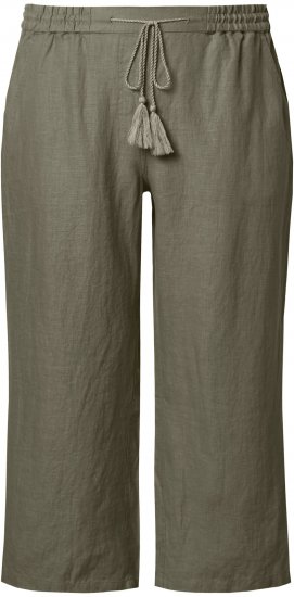 Ulla Popken Cool Linen Elastic Waist Capri Pants Loden Green - Jeans & Bukser i Store Størrelser – Plus Size - Jeans og bukser, EU 42-70