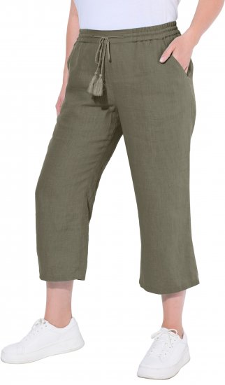 Ulla Popken Cool Linen Elastic Waist Capri Pants Loden Green - Jeans & Bukser i Store Størrelser – Plus Size - Jeans og bukser, EU 42-70