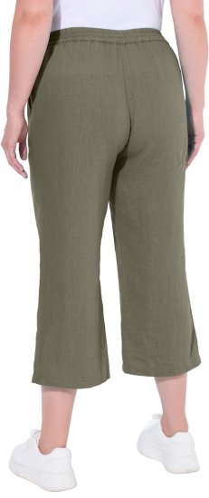 Ulla Popken Cool Linen Elastic Waist Capri Pants Loden Green - Jeans & Bukser i Store Størrelser – Plus Size - Jeans og bukser, EU 42-70