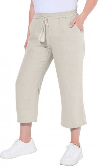 Ulla Popken Cool Linen Elastic Waist Capri Pants Brown - Jeans & Bukser i Store Størrelser – Plus Size - Jeans og bukser, EU 42-70