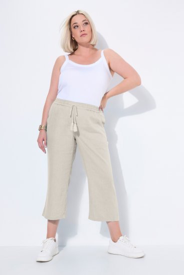 Ulla Popken Cool Linen Elastic Waist Capri Pants Brown - Jeans & Bukser i Store Størrelser – Plus Size - Jeans og bukser, EU 42-70