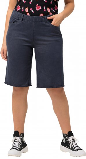 Ulla Popken Frayed Hemline Elastic Waistband Bermuda Shorts Navy - Jeans & Bukser i Store Størrelser – Plus Size - Jeans og bukser, EU 42-70