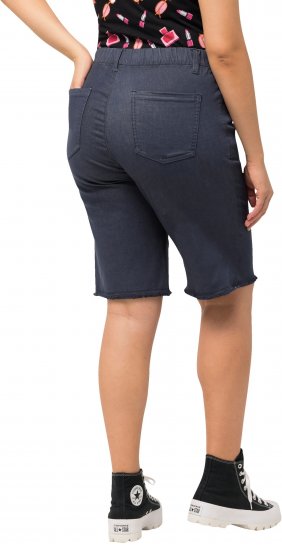 Ulla Popken Frayed Hemline Elastic Waistband Bermuda Shorts Navy - Jeans & Bukser i Store Størrelser – Plus Size - Jeans og bukser, EU 42-70