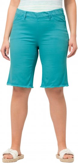Ulla Popken Frayed Hemline Elastic Waistband Bermuda Shorts Bright Turquoise - Jeans & Bukser i Store Størrelser – Plus Size - Jeans og bukser, EU 42-70
