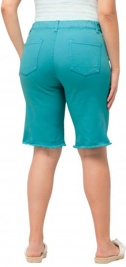 Ulla Popken Frayed Hemline Elastic Waistband Bermuda Shorts Bright Turquoise - Jeans & Bukser i Store Størrelser – Plus Size - Jeans og bukser, EU 42-70