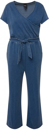 Ulla Popken Wrap Look Short Sleeve Denim Jumpsuit Blue - Jeans & Bukser i Store Størrelser – Plus Size - Jeans og bukser, EU 42-70