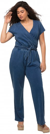 Ulla Popken Wrap Look Short Sleeve Denim Jumpsuit Blue - Jeans & Bukser i Store Størrelser – Plus Size - Jeans og bukser, EU 42-70