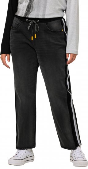 Ulla Popken Side Stripe Stretch Fit Boyfriend Jeans Black - Jeans & Bukser i Store Størrelser – Plus Size - 