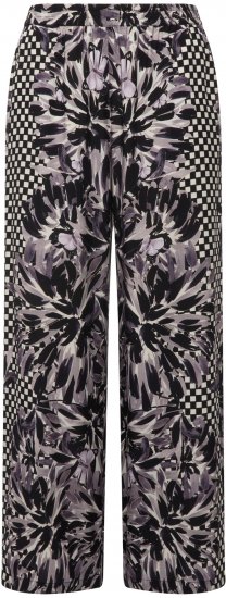 Ulla Popken Checkered Floral Elastic Waist Palazzo Paints Black - Jeans & Bukser i Store Størrelser – Plus Size - 