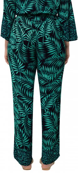 Ulla Popken Palm Leaf Print Elastic Waist Pants Navy - Jeans & Bukser i Store Størrelser – Plus Size - 