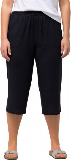 Ulla Popken Cropped Linen Blend Elastic Waist Pants Navy - Jeans & Bukser i Store Størrelser – Plus Size - Jeans og bukser, EU 42-70