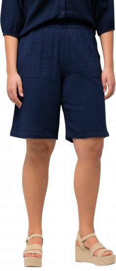 Ulla Popken Muslin Elastic Waist Wide Leg Shorts Blue - Jeans & Bukser i Store Størrelser – Plus Size - Jeans og bukser, EU 42-70