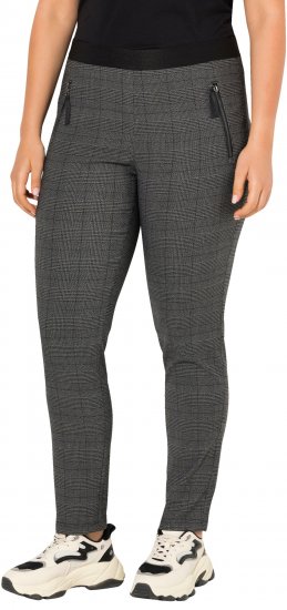 Ulla Popken Plaid Elastic Waist Tapered Leg Pants Black - Jeans & Bukser i Store Størrelser – Plus Size - Jeans og bukser, EU 42-70