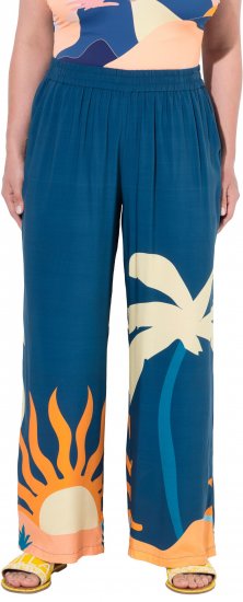 Ulla Popken Abstract Landscape Elastic Waist Palazzo Pants Blue - Jeans & Bukser i Store Størrelser – Plus Size - Jeans og bukser, EU 42-70