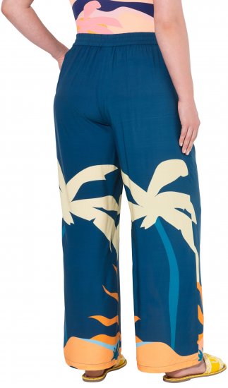 Ulla Popken Abstract Landscape Elastic Waist Palazzo Pants Blue - Jeans & Bukser i Store Størrelser – Plus Size - Jeans og bukser, EU 42-70
