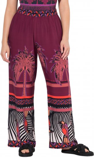 Ulla Popken Mixed Palm Print Elastic Waist Palazzo Pants Red - Jeans & Bukser i Store Størrelser – Plus Size - Jeans og bukser, EU 42-70