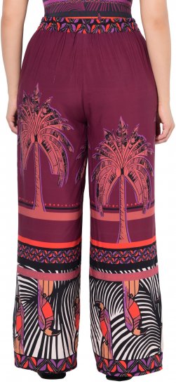 Ulla Popken Mixed Palm Print Elastic Waist Palazzo Pants Red - Jeans & Bukser i Store Størrelser – Plus Size - Jeans og bukser, EU 42-70