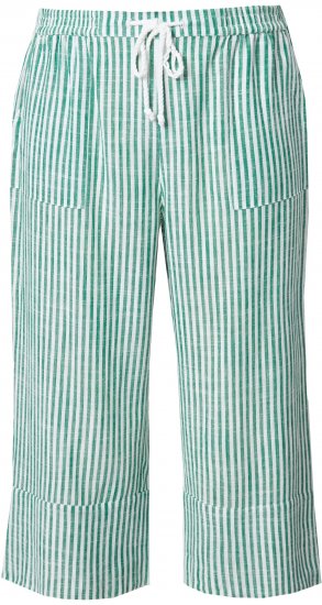 Ulla Popken Coastal Stripe Linen Blend Elastic Waist Culottes Green - Jeans & Bukser i Store Størrelser – Plus Size - Jeans og bukser, EU 42-70