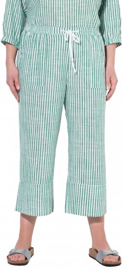 Ulla Popken Coastal Stripe Linen Blend Elastic Waist Culottes Green - Jeans & Bukser i Store Størrelser – Plus Size - Jeans og bukser, EU 42-70