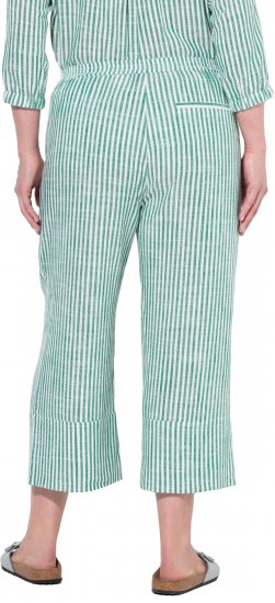 Ulla Popken Coastal Stripe Linen Blend Elastic Waist Culottes Green - Jeans & Bukser i Store Størrelser – Plus Size - Jeans og bukser, EU 42-70
