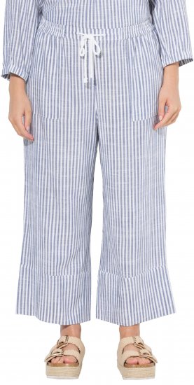 Ulla Popken Coastal Stripe Linen Blend Elastic Waist Culottes Blue - Jeans & Bukser i Store Størrelser – Plus Size - Jeans og bukser, EU 42-70