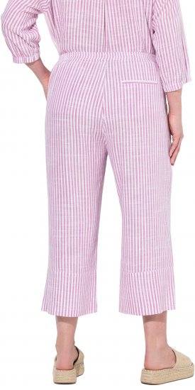 Ulla Popken Coastal Stripe Linen Blend Elastic Waist Culottes Purple - Jeans & Bukser i Store Størrelser – Plus Size - 