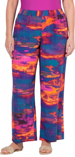Ulla Popken Abstract Sunset Elastic Waist Palazzo Pants Orange - Jeans & Bukser i Store Størrelser – Plus Size - Jeans og bukser, EU 42-70