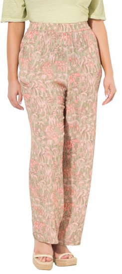 Ulla Popken Safari Print Elastic Waist Pants Green - Jeans & Bukser i Store Størrelser – Plus Size - 