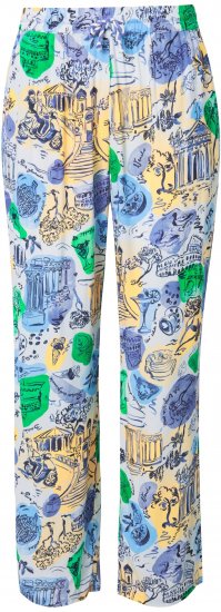 Ulla Popken Italy Print Elastic Waist Pants White - Jeans & Bukser i Store Størrelser – Plus Size - Jeans og bukser, EU 42-70