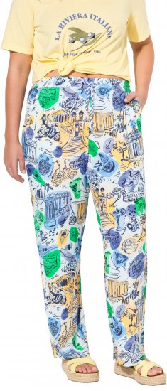 Ulla Popken Italy Print Elastic Waist Pants White - Jeans & Bukser i Store Størrelser – Plus Size - Jeans og bukser, EU 42-70