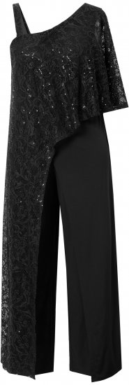 Ulla Popken Asymmetric Lace Panel Jumpsuit Black - Jeans & Bukser i Store Størrelser – Plus Size - Jeans og bukser, EU 42-70
