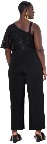 Ulla Popken Asymmetric Lace Panel Jumpsuit Black - Jeans & Bukser i Store Størrelser – Plus Size - Jeans og bukser, EU 42-70