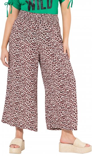 Ulla Popken Rose Wide Leg Elastic Waist Leopard Pattern Culottes White - Jeans & Bukser i Store Størrelser – Plus Size - 