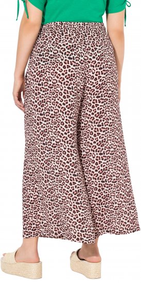 Ulla Popken Rose Wide Leg Elastic Waist Leopard Pattern Culottes White - Jeans & Bukser i Store Størrelser – Plus Size - 