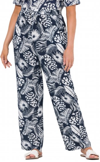 Ulla Popken Feather Print Elastic Waist Pants Blue - Jeans & Bukser i Store Størrelser – Plus Size - Jeans og bukser, EU 42-70