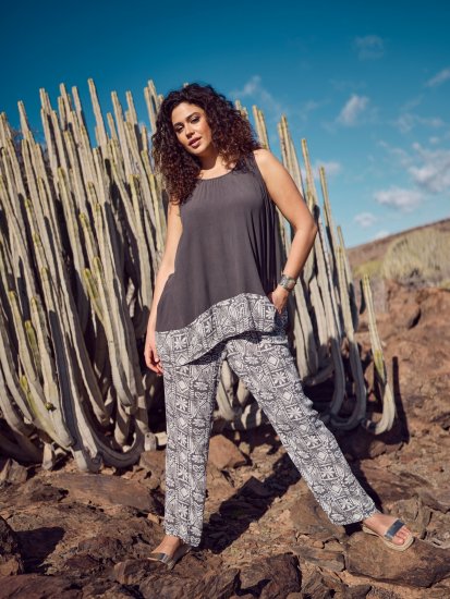 Ulla Popken Mosaic Print Elastic Waist Pants Black - Jeans & Bukser i Store Størrelser – Plus Size - Jeans og bukser, EU 42-70