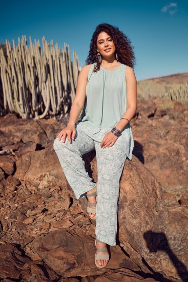 Ulla Popken Mosaic Print Elastic Waist Pants White - Jeans & Bukser i Store Størrelser – Plus Size - Jeans og bukser, EU 42-70