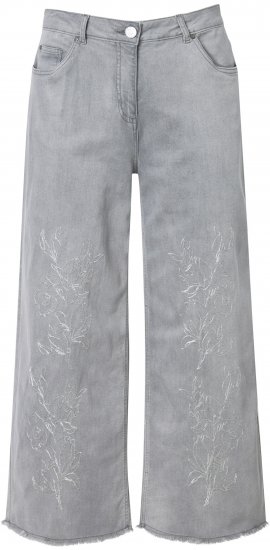 Ulla Popken Embroidered Wide Leg Fringed Hem Jeans Grey - Jeans & Bukser i Store Størrelser – Plus Size - Jeans og bukser, EU 42-70