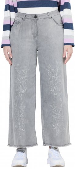 Ulla Popken Embroidered Wide Leg Fringed Hem Jeans Grey - Jeans & Bukser i Store Størrelser – Plus Size - Jeans og bukser, EU 42-70