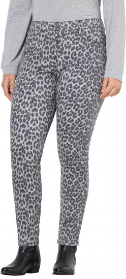 Ulla Popken Slim Leg Leopard Print Stretch Fit Jeans Bright Grey - Jeans & Bukser i Store Størrelser – Plus Size - Jeans og bukser, EU 42-70