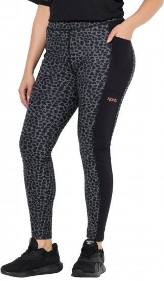 Ulla Popken Quick Drying Leopard Print Sport Leggings Black - Jeans & Bukser i Store Størrelser – Plus Size - Jeans og bukser, EU 42-70